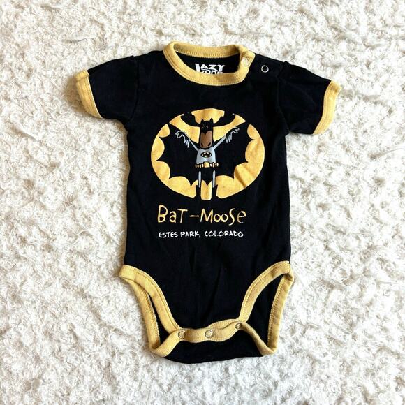 Lazy One Bat-Moose Estes Park Baby Bodysuit Black Yellow Sz 6 Months Cutie - Picture 1 of 6